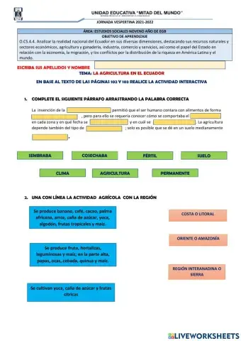 La agricultura en ecuador