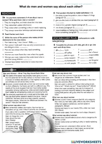 What do men and women say about each other