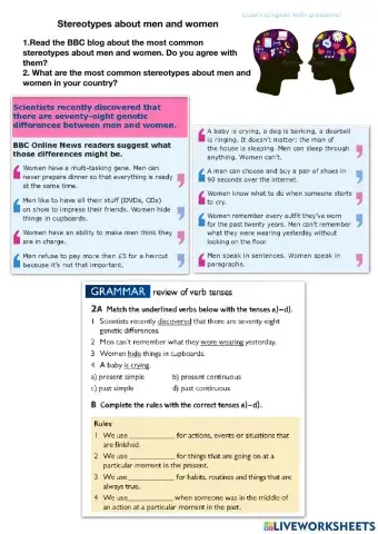 Stereotypes about men and women + tenses