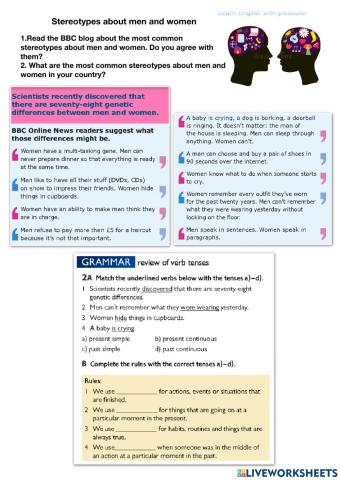 Stereotypes about men and women + tenses