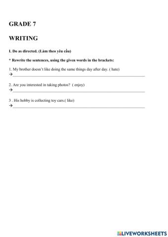 GRADE 7 - Ôn thi giữa kỳ 1 -2122- writing 1