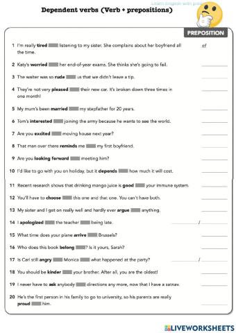 Dependent prepositions practice