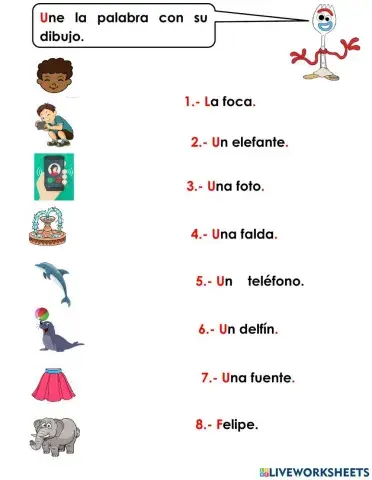 Actividad 4 unir palabras con dibujos con f