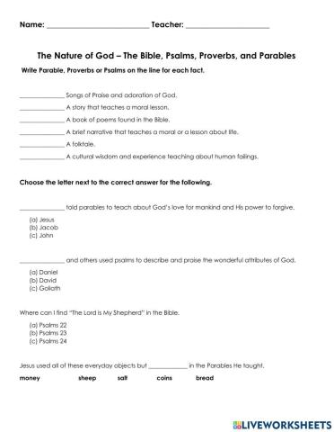 Psalms, Proverbs, and Parables