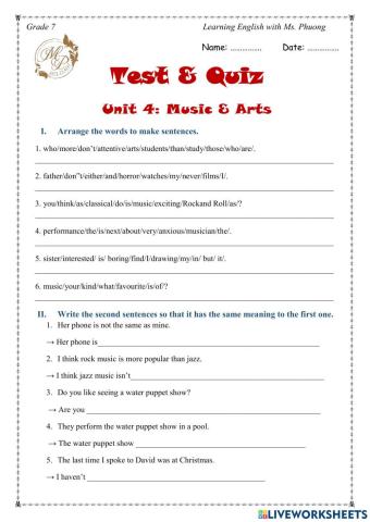 English 7 - Unit 4 - Writing