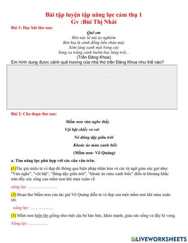 Bài tập cảm thụ 1