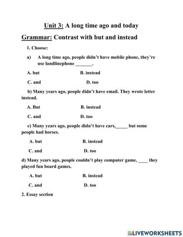 English ESL Unit 3: A long time ago and today