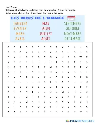 Les 12 mois de l'année