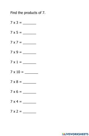 Multiplication of 7