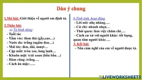 Dàn ý TLV tả người