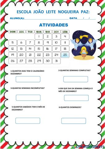 Atividade calendário dezembro