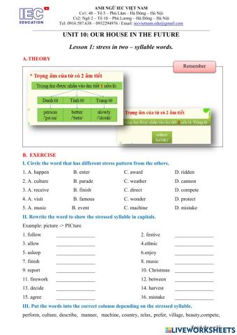 Unit 10 : Grade 6 : Our House In The Future