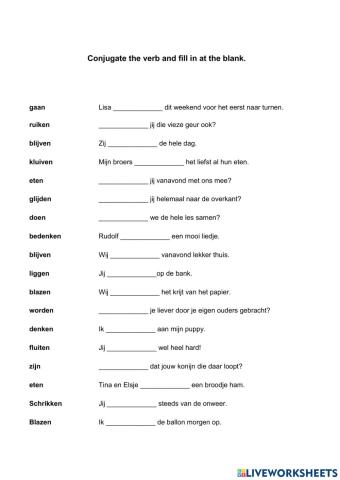 Worksheet conjugating verbs