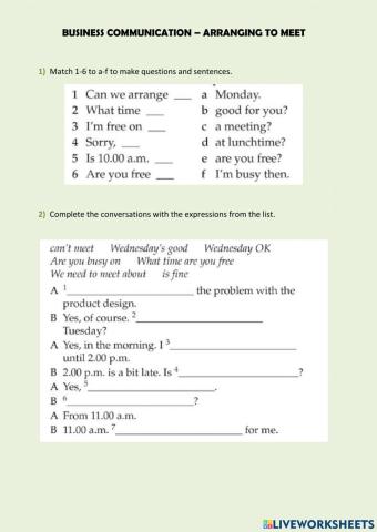 Business Communication - arranging to meet