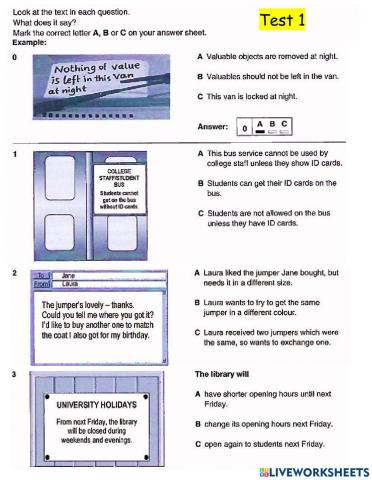 Pet practice test - reading part 1 (II)