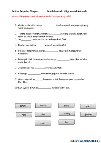 Penjodoh Bilangan Disediakan oleh: Cikgu Muin