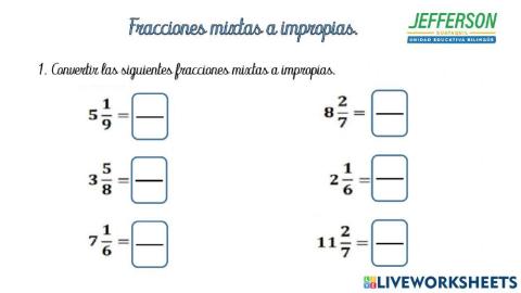 Fracciones mixtas a impropias.