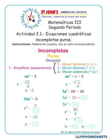 Ecuaciones cuadráticas incompletas