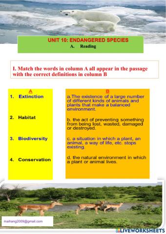 UNIT 10: ENDANGERED SPECIES -Reading