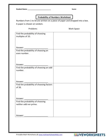 Proability - Simple Numbers