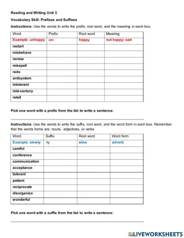 Vocabulary skill: prefixes and suffixes