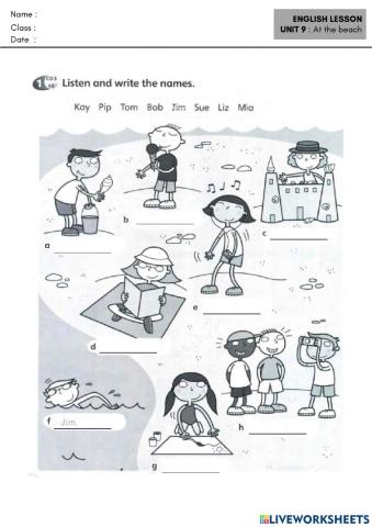 English Y2 Unit 9 - Worksheet 4