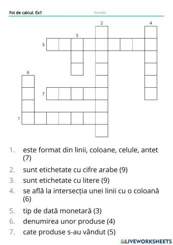 Foaia de calcul. Ex1