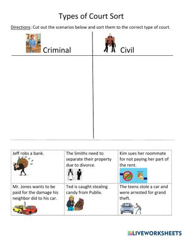 Unit 5B Types of Courts Sort with Pictures
