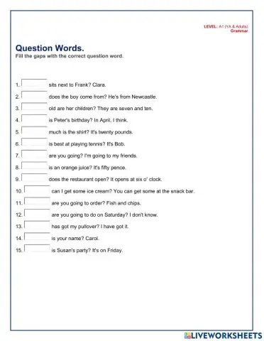 Question Words (A1 - YA&Adults)