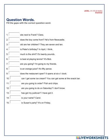 Question Words (A1 - YA&Adults)