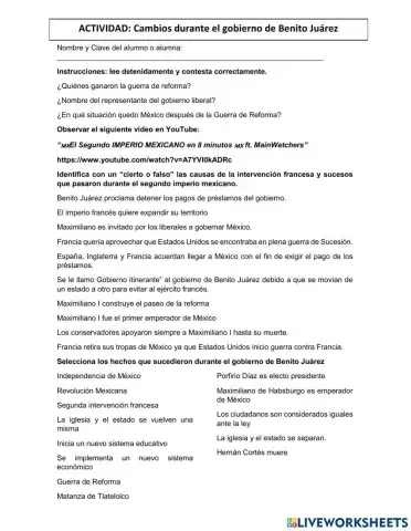 Cambios durante el gobierno de Benito Juárez