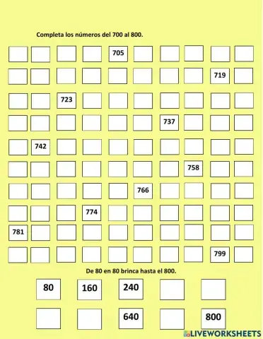 Numeración del 700 al 800