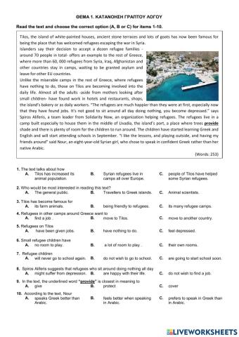 Τράπεζα Θεμάτων-Α' Λυκείου-Αγγλικά-13661- A refugee's dream