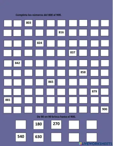 Numeración del 800 al 900.