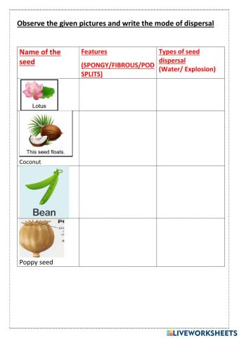 Dispersal of seed  by water and explosion