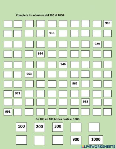 Numeración del 900 al 1000