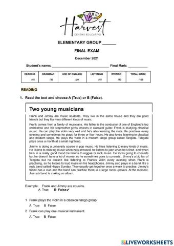 Elementary - Final Exam