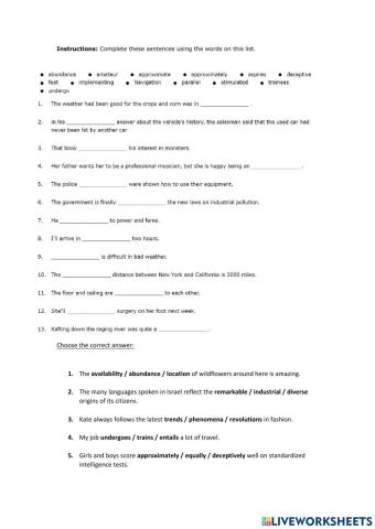 Mastering Module G - vocabulary exercises