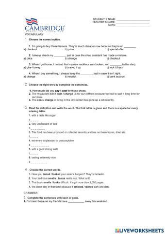 Progress Test 9 - 10 TEENS 7