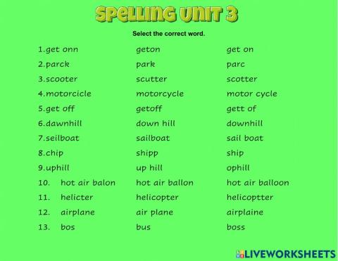 Spelling Transportation