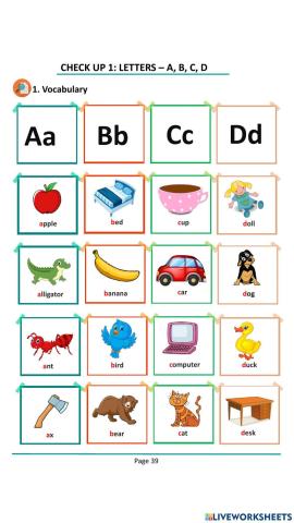 Check up 1:Letter A,B,C,D