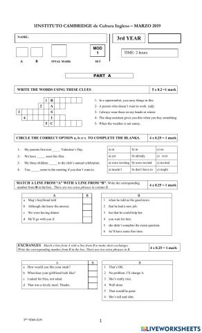 Mock exam pre intermediate