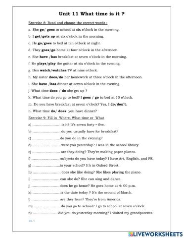 Unit 11: What time is it