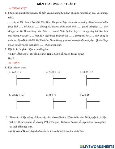 Kiểm tra tổng hợp tuần 14