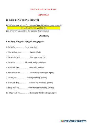 Grade 9 - grammar -unit 4 - wish for present