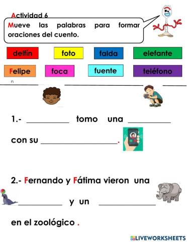 Actividad 6 formar oraciones con palabras con f