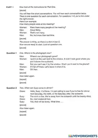 Listen and fill in the blanks part 1 KET 6.3