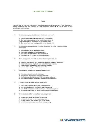 Cae part 3 listening practice