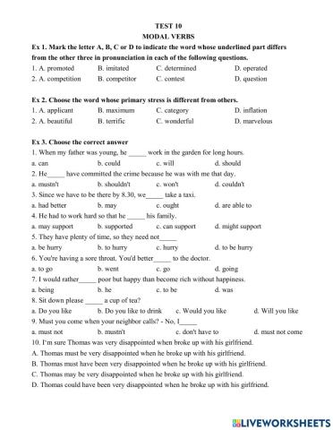 Test 10 modal verbs
