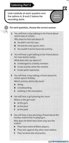 Complete KET WB - Unit 5 - Listening  4